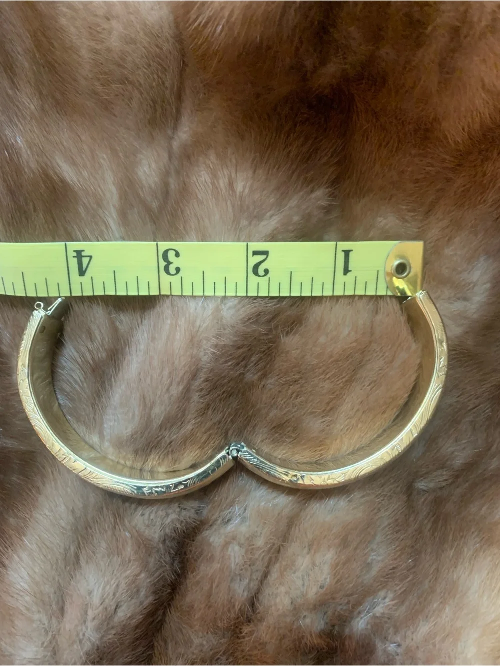 Vintage Gold Tone Hinged Bangle Bracelet  Embossed Floral & Scroll